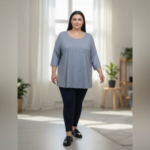 In Every Story by Penningtons, Girlfriend Blue Dotted 3/4 Sleeve Tunic, 4X